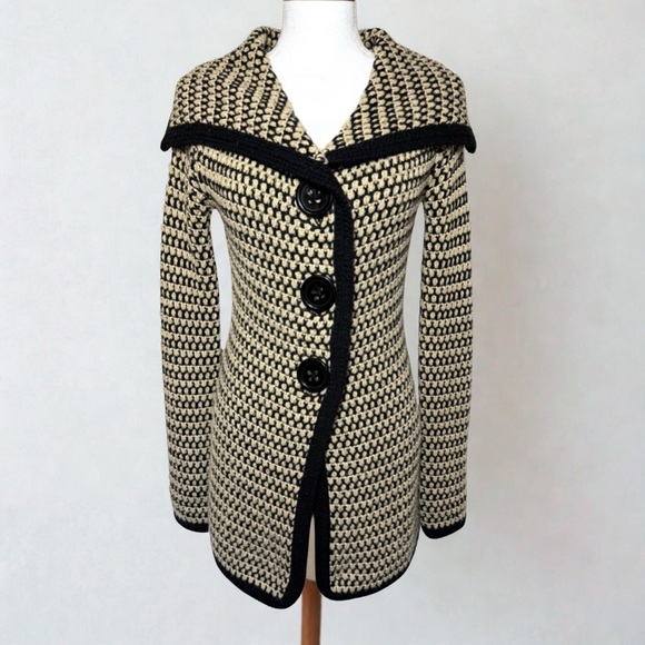 Free People Black Cream Buttoned Down Cardigan Sweater Wool Blend Women Small
